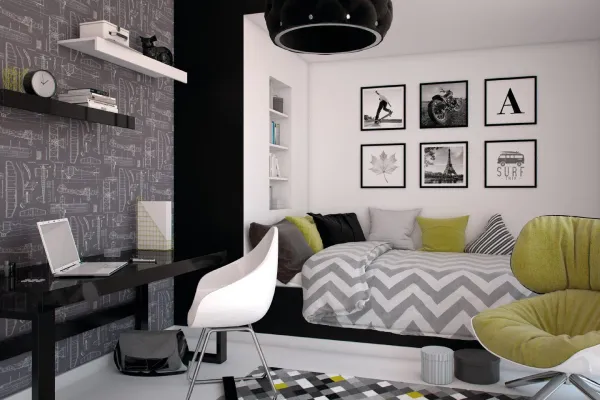 Czarno-biała sypialnia